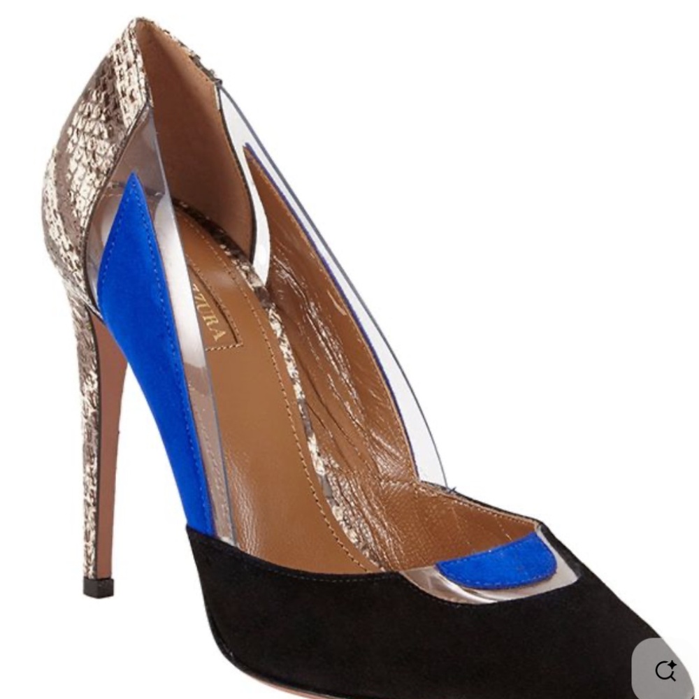 Aquazzura Multicolor Suede and Snakeskin Fearless Pointed Toe Pumps Size 40